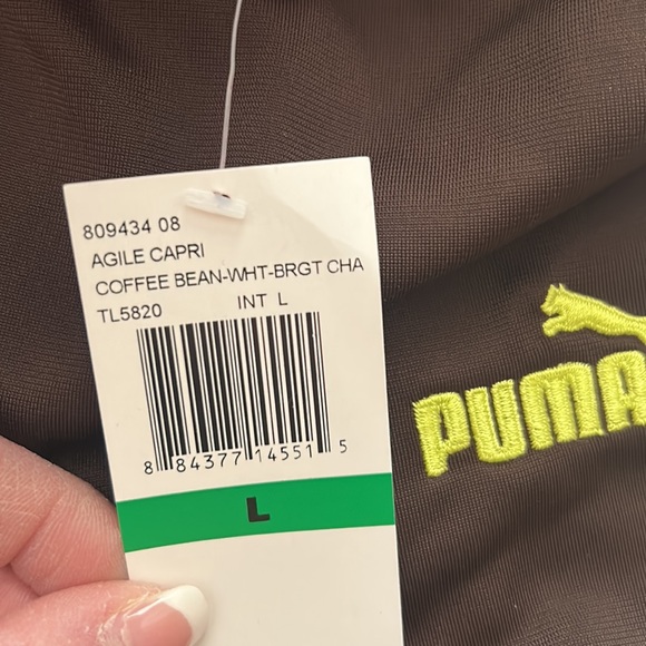 NWT⭐️PUMA🐆CAPRI PANTS🤎Brown, White & Bright Lime Size LARGE💚BRAND NEW w/Tags! - Picture 11 of 13